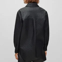 Boss Monogram Embossed Button-Up Shirt in Black