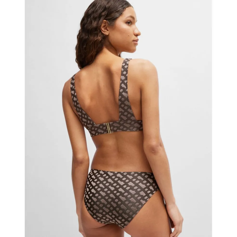 Boss Monogram Jacquard Bikini Bottoms in Brown