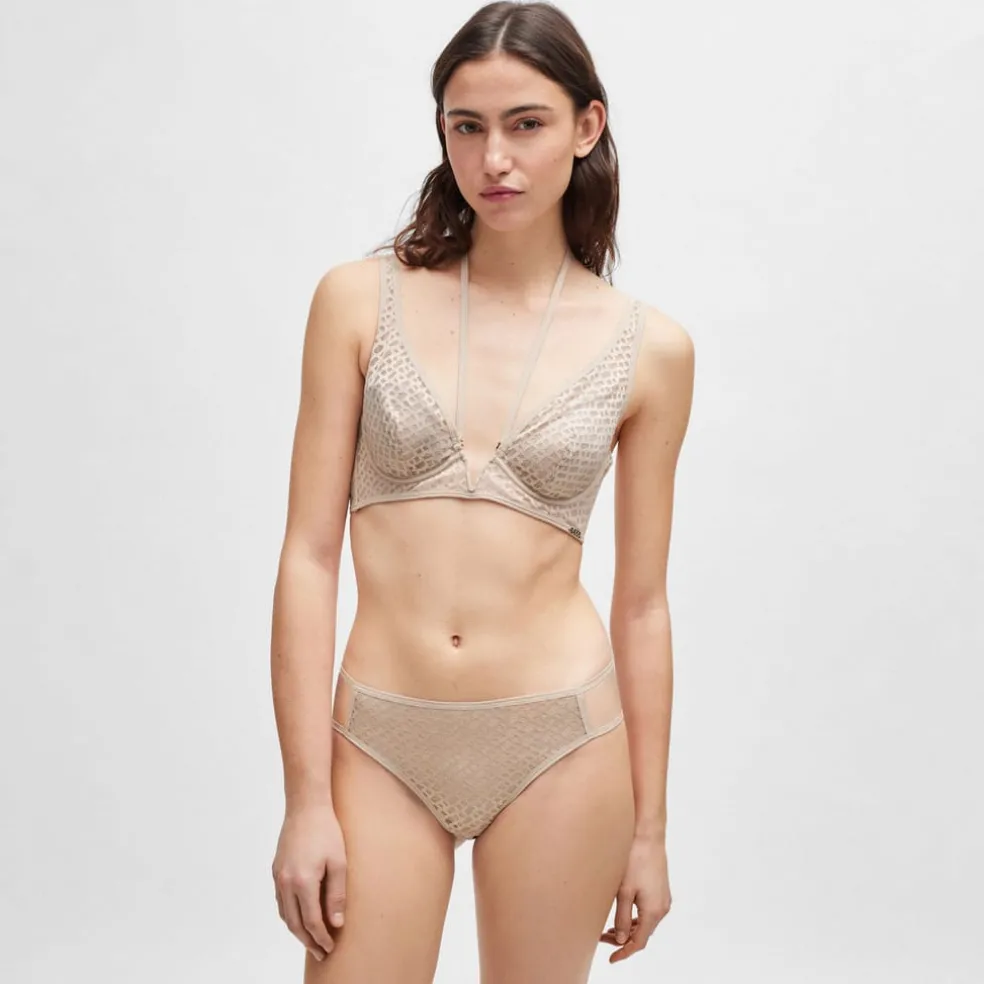 Boss Monogram Lace Triangle Bra in Beige
