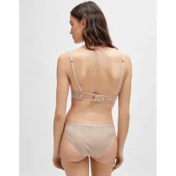 Boss Monogram Lace Triangle Bra in Beige