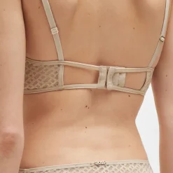 Boss Monogram Lace Triangle Bra in Beige