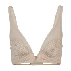 Boss Monogram Lace Triangle Bra in Beige