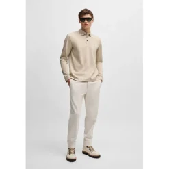 Boss Pado 30 Long Sleeve Polo Shirt in Beige