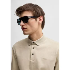 Boss Pado 30 Long Sleeve Polo Shirt in Beige