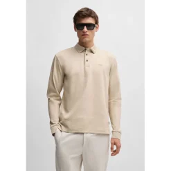 Boss Pado 30 Long Sleeve Polo Shirt in Beige
