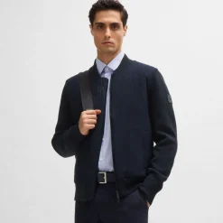 Boss P-Eflano Regular-Fit Knitted Bomber Jacket in Dark Blue