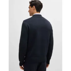 Boss P-Eflano Regular-Fit Knitted Bomber Jacket in Dark Blue