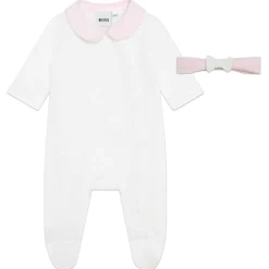 Boss Piece Embroidered Logo Sleepsuit Set Babies in White