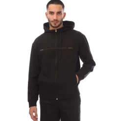 Boss Printed Artwork Zip-Up Hoodie in Black