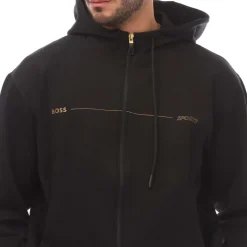 Boss Printed Artwork Zip-Up Hoodie in Black