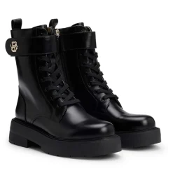 Boss Rebby Block Heel Motorcycle Boots in Black