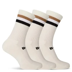 Boss Rib Stripe Crew Socks in White