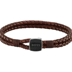 Boss Seal Braided Leather Bracelet in Brown
