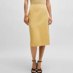 Boss Selavie Leather Pencil Skirt in Yellow