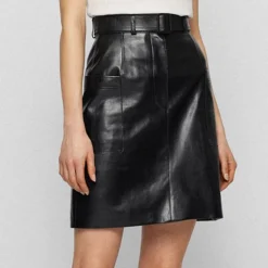 Boss Semita Leather Skirt in Black