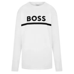 Boss Sleeve Logo Print T-Shirt Junior Boys in White