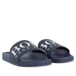 Boss Solar Slide Logo Sandals in Dark Blue