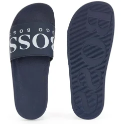 Boss Solar Slide Logo Sandals in Dark Blue