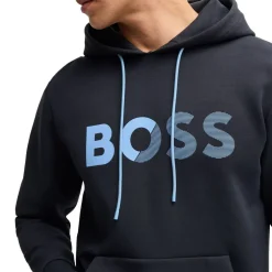 Boss Soody Tape Logo Hoodie in Dark Blue