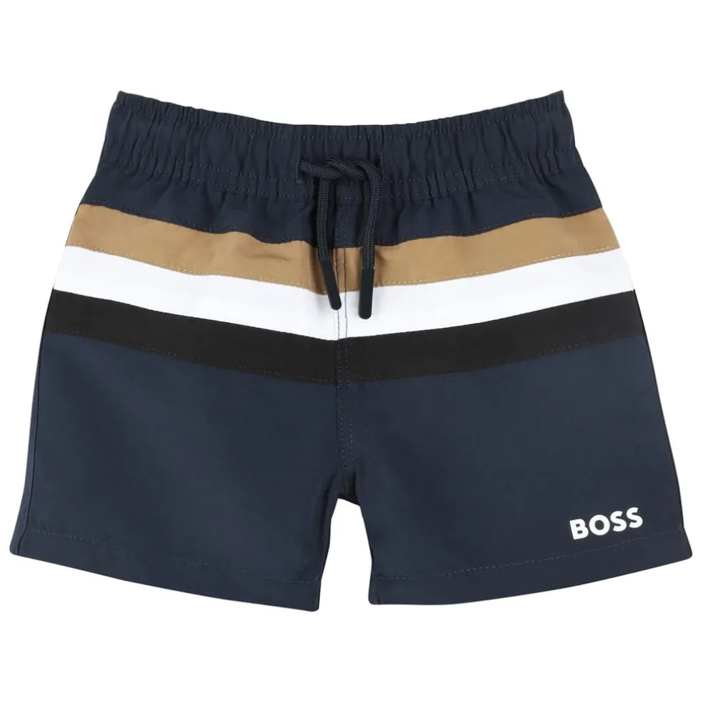 Boss Stripe Swim Short in Blue