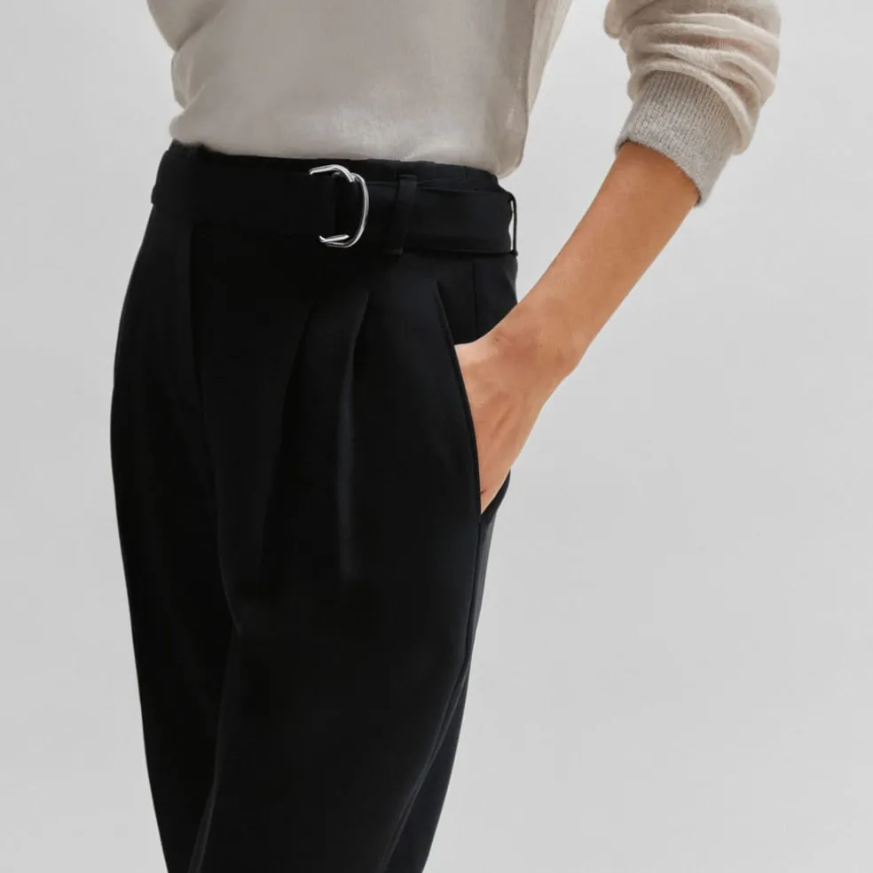 Boss Tapia Belted Regular-Fit Trousers in Black
