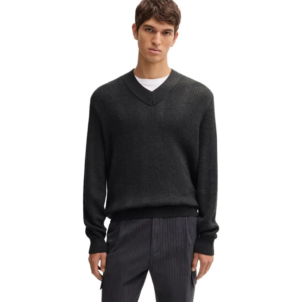 Boss V-Neck Regular Fit Sweater in Grey