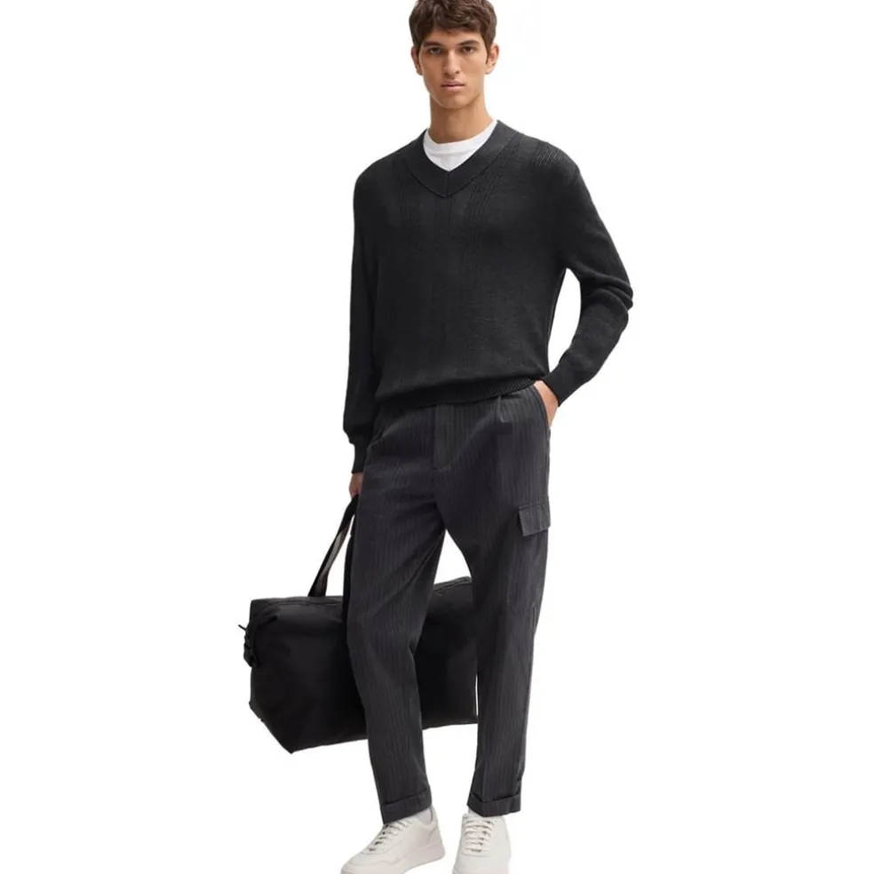 Boss V-Neck Regular Fit Sweater in Grey