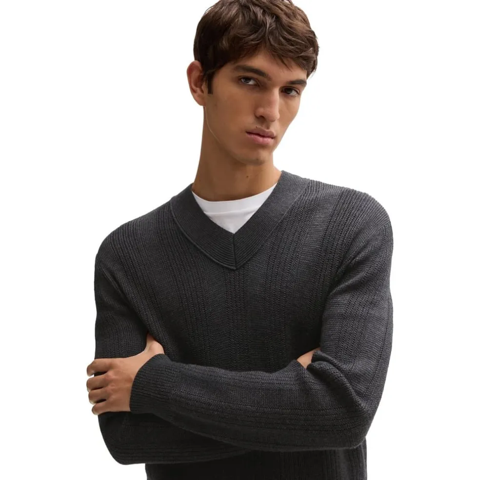 Boss V-Neck Regular Fit Sweater in Grey