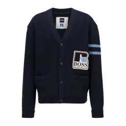 Boss x Russell Athletic Krussel Cardigan in Dark Blue
