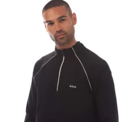 Boss Zip-Neck Sweatshirt with Embossed Artwork in Black