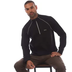 Boss Zip-Neck Sweatshirt with Embossed Artwork in Black