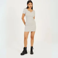 Brave Soul Dress With Notch Neck in Grey