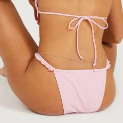 Brave Soul Low Rise Bikini Bottoms With Frill in Pink