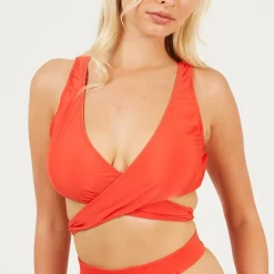 Brave Soul Neck Wrap Around Bikini Top in Red
