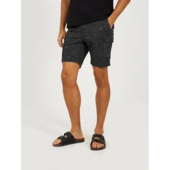 Brave Soul Print Cargo Shorts in Grey