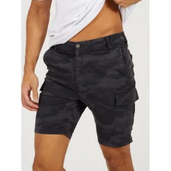 Brave Soul Print Cargo Shorts in Blue