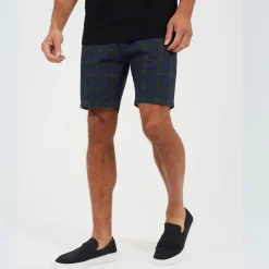 Brave Soul Print Cotton Twill Shorts in Green