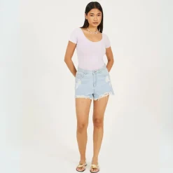 Brave Soul Shirt Bodysuit With Gathered Detail in Purple