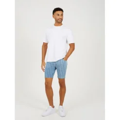 Brave Soul Stripe Denim Shorts in Blue