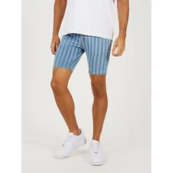 Brave Soul Stripe Denim Shorts in Blue