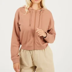 Brave Soul Zip Through Hoodie in Brown