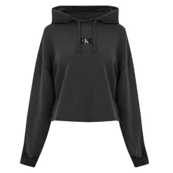 Calvin Klein Jeans Cropped Hooded Relaxed Fit Sweatshirt in Grey