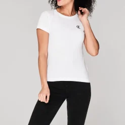 Calvin Klein Jeans Embroidered Logo Slim Fit T-Shirt in White
