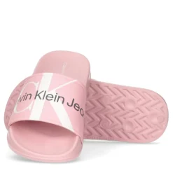 Calvin Klein Jeans Logo Slides Pool Sandals in Pink