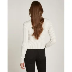 Calvin Klein Jeans Rib V-Neck Regular Fit Sweater in White
