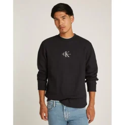 Calvin Klein Jeans Waffle Long Sleeve Crew Neck T-Shirt in Black