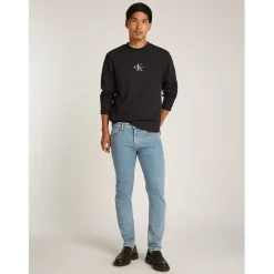 Calvin Klein Jeans Waffle Long Sleeve Crew Neck T-Shirt in Black
