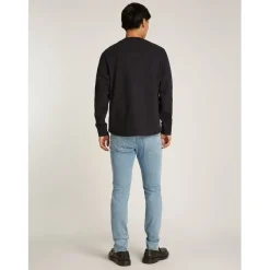 Calvin Klein Jeans Waffle Long Sleeve Crew Neck T-Shirt in Black