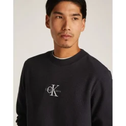 Calvin Klein Jeans Waffle Long Sleeve Crew Neck T-Shirt in Black