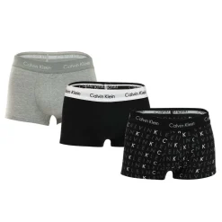 Calvin Klein Mens 3 Pack Low Rise Cotton Stretch Trunks in Black Grey